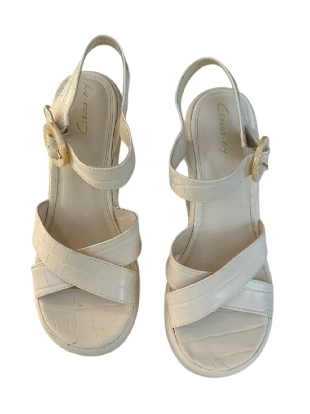 Circus by Sam Edelman Cream Croc-Embossed Platform Wedge Sandals
